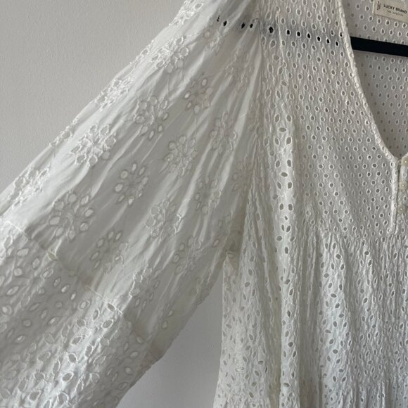 White Tiered Woven Peasant Long-Sleeve Dress - Picture 5 of 11